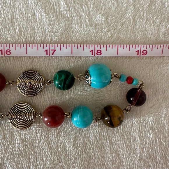 Graziano Multi Colored Gemstone Beaded Long Necklace with Gold Tones - Picture 7 of 7